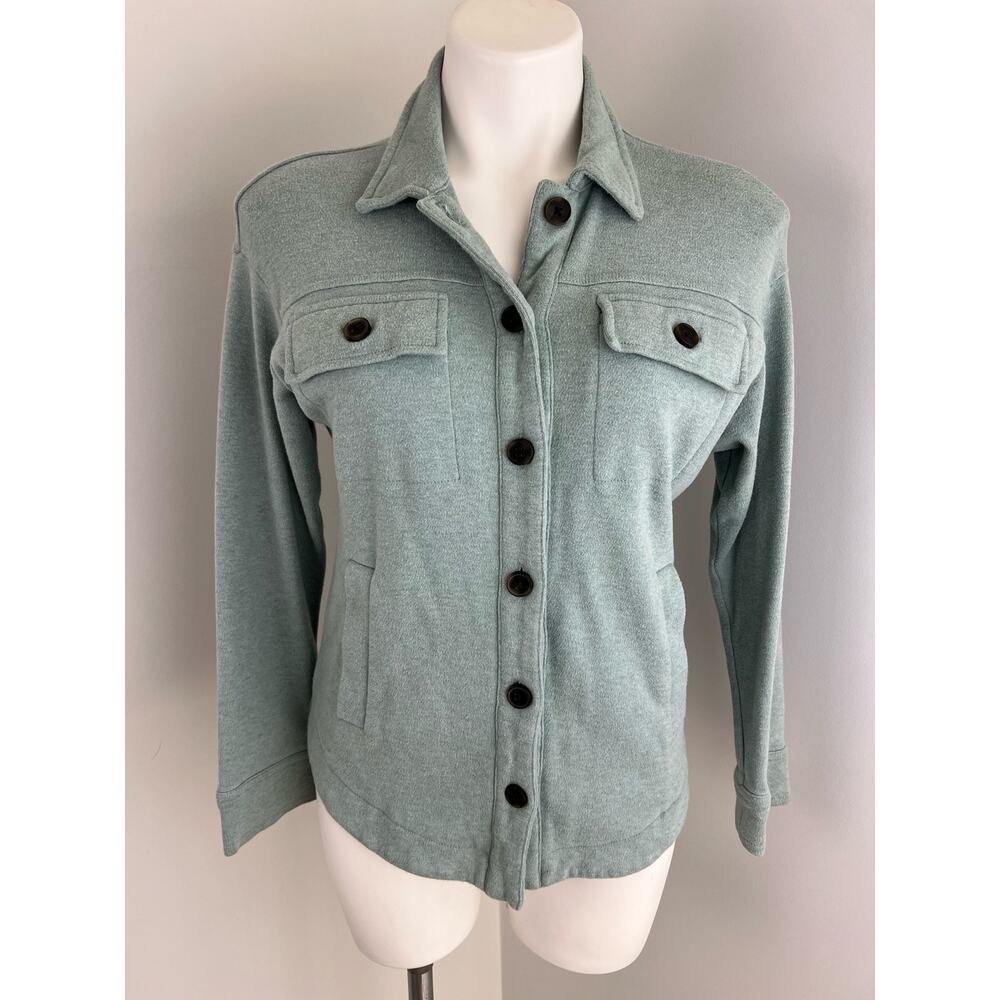 Madewell Brushed Knit Shirt Jacket in Heather Sage Breeze XXS